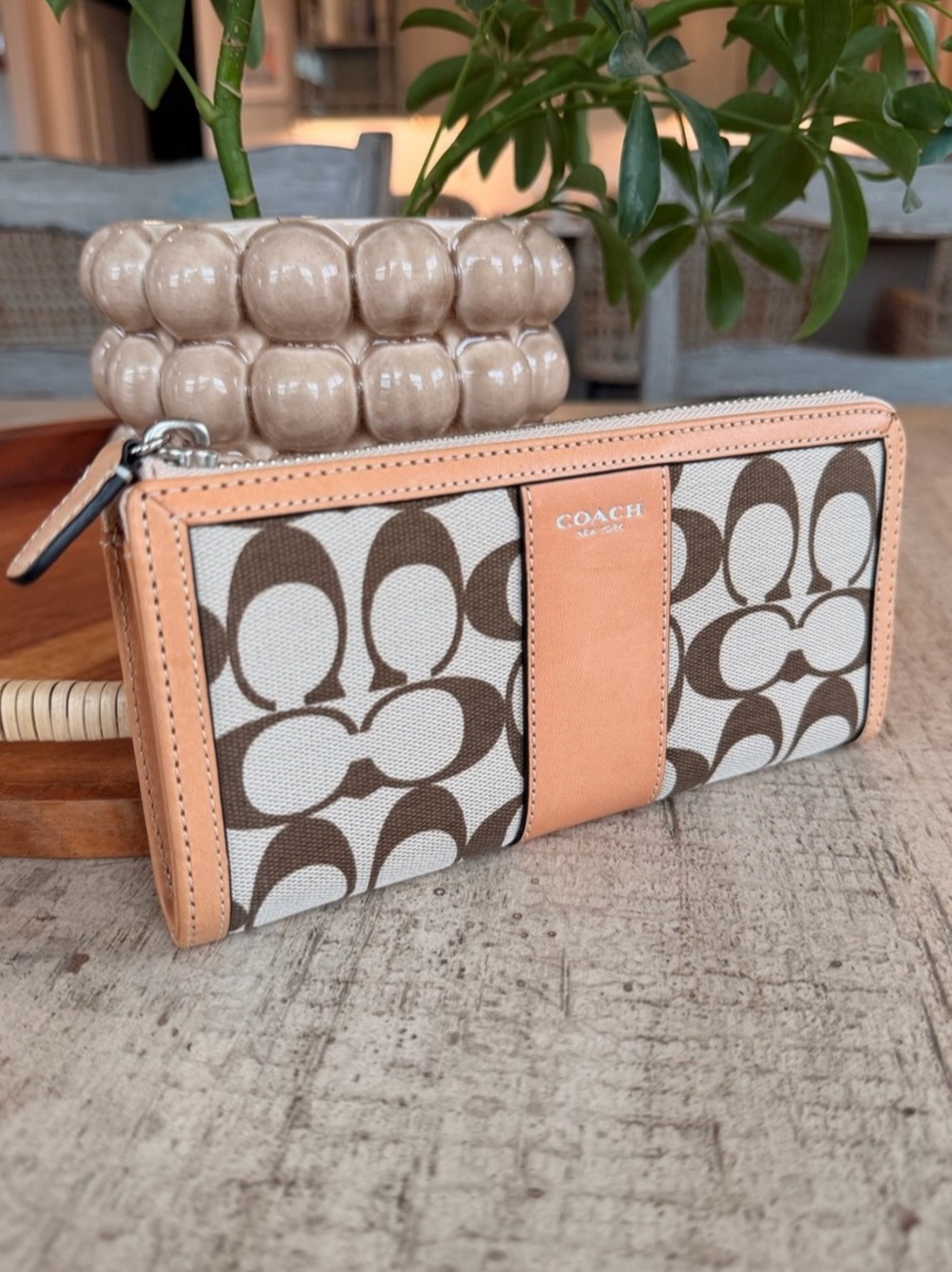 Coach Signature Accordion Zip Around Wallet